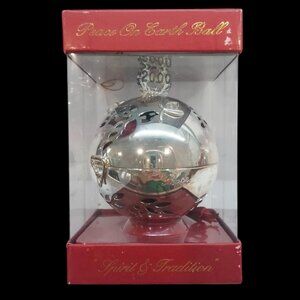 NIB Lenox "Peace on Earth Ball" Hinged Silverplated Giving Ball Ornament